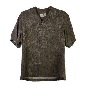 Island Shores Size XL Brown 100% Silk Floral Button Down Hawaiian shirt *Flaw*
